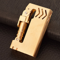 Alien kerosene lighter personality retro vintage grinding wheel pure brass handmade body Mens mechanical punk wind