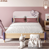 Ash pink full solid wood childrens bed girl bed Princess dream girl 1 35m single bed 1 2 small apartment type