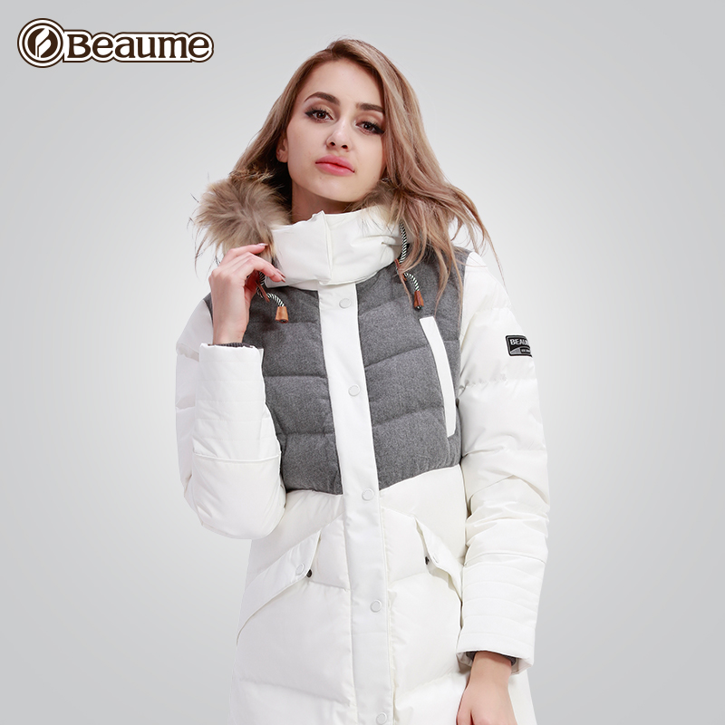 Bommel Beaume women's medium-length down jacket with large collar in autumn and winter fashion stitching and thicker cap jacket