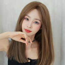 Medium wig Female long hair long straight hair Net red no bangs temperament Medium long hair natural full head type wig set