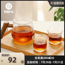 Hero Japanese hammer pattern sharing pot Transparent glass coffee cup High temperature resistant teacup Non-slip water cup Hand punch hammer pattern cup