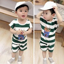 Baby summer suit 1-2-3 years old 4 boys and girls dress Western style striped short-sleeved shorts two-piece summer clothes