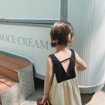  Girls summer dress retro skirt 2020 new super Western style halter stitching sundress Korean version of temperament childrens clothing