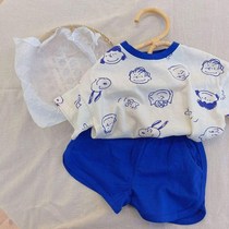Mens and womens childrens suits 2021 summer new cotton childrens short-sleeved T-shirt 3 Korean baby top shorts two-piece set tide