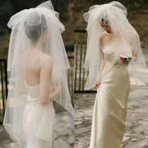 White champagne Pearl Rhinestone multi-layer retro Bride wedding veil wedding photography modeling tour Pengpeng veil gauze
