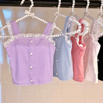 Girls cotton vest summer style Korean version of the female baby summer thin casual wild lace suspender top tide
