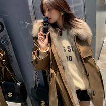 2021 Winter new fox fur collar fur Pike down jacket liner medium long coat female Korean version Young