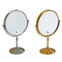 Gold high-grade dressing mirror Full copper desktop double-sided makeup mirror Chrome silver 8-inch magnification beauty mirror 3 times