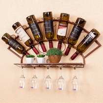Wrought iron wine rack storage rack modern simple hanging creative European style goblet wine cup holder wall dining room living room