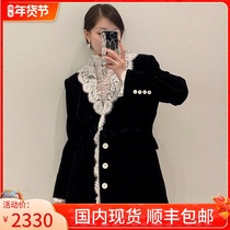South Korea EENK Lace Suit Patchwork Velvet Jacket Fall Winter Casual Black Jacket Vintage Jacket