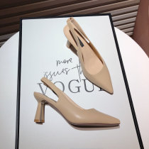 2022 new womens shoes 100 lap naked color method custard high heel shoe with coarse heel single shoe Baotou back empty sandal