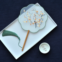 Double-sided long-handled embroidery Hanfu group fan handmade fan stage show dance honey gift round tassel cheongsam