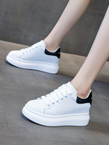 Hong Kong Board shoes Womens shoes 2021 autumn new leather Joker thick-soled pine cake shoes inner sports shoes small white shoes