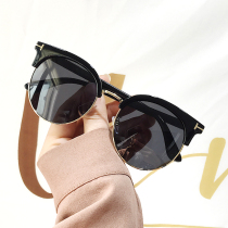  2021 new T-shaped polarized sunglasses female half-frame cats eye color film large round face driving sunglasses couple glasses