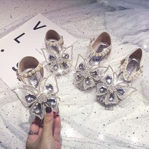 (High-end catwalk) Girl Super fairy rhinestone butterfly children Spring and Autumn soft bottom table performance single shoes princess shoes