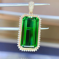 15 77 carat large particle natural electric light green tourmaline pendant 18k gold inlaid natural diamond necklace
