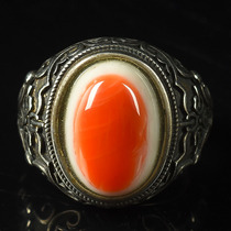 12 60 grams of red and white material exquisite southern red agate S925 inlaid ring adjustable