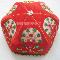 Xinjiang Uighur flower hat red peacock pattern handmade inlaid color piece Children national characteristics decoration