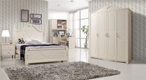 Korean princess-style main house minimalist idyllic bed Korean minimalist bed 1 5 m bed bedside table four-door wardrobe