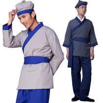 Hotel waiter performance clothes Hanfu costume Performance Male two civilian clothes hotel uniform short-sleeved photography uniform