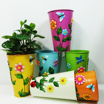 　Wrought iron flower arrangement bucket Fake flower special flower bucket Flower pot Flower basket Pastoral flower vase Hand-painted flower bucket