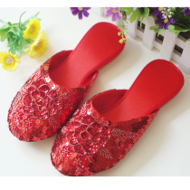 Craft satin cloth flip-flops Home satin embroidered beaded high-end embroidered slippers