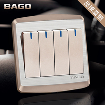 Baigao 86 champagne metal wire drawing switch panel socket four open single control four digit quadruple steel frame household