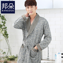 Spring and autumn mens nightgown Cotton long-sleeved large size mens yukata Autumn bathrobe one-piece long spring and summer pajamas