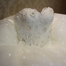 Star wedding dress 2021 new bride main gauze slim heavy industry Hepburn chest long trailing dream shoulder