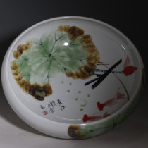 Jingdezhen Lotus red carp porcelain water shallow porcelain fish tank turtle goldfish porcelain tank Art Display tank