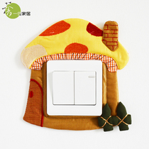 Boutique Cloth Art Switch Attach Embroidery Switch Sleeve Wall Stickup Solid Switch Patch Socket Covered Wall Fire Sticker (Mushroom House)