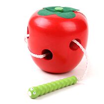 Wooden hooded classic teaching aids for eating fruits early to teach threading toys Mao caterpillars eat apple-parenting puzzle