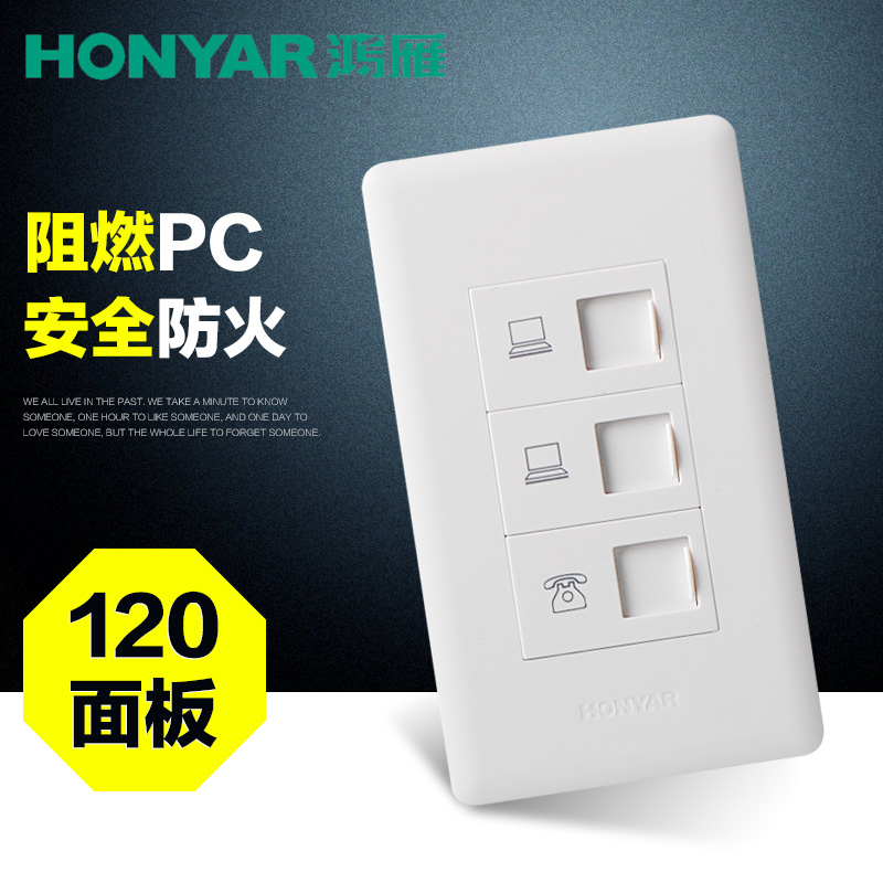 Hongyan 120 switch socket wall panel two-digit dual computer + telephone double T8 + T2N5NH-UD4R