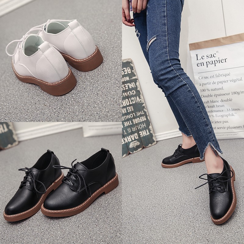 Spring 2018 New Leisure British Wind Women's Shoes 100 Sets of Coarse-heeled Tie-up Leather Shoes Women's Fashion Single Shoes Women's Shoes Tide