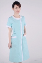 Xianglong Yuan Nurse uniform Summer dress short sleeve doctor uniform Cosmetic dental pharmacy work clothes Water green partial lapel white coat