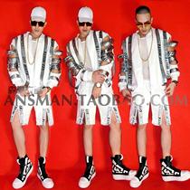 Summer New Night Bar male singer DJ hip hop rock DS hollow alphabet locomotive leather suit