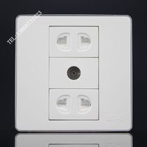 Silver edge Type 86 power supply with TV socket panel 2 two-hole power supply TV cable CCTV wall socket