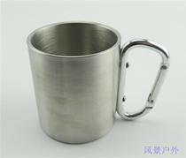 Outdoor double-layer stainless steel water Cup mountaineering buckle Cup with aluminum buckle handle workmanship