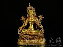 Nepal tantric Buddha statue handmade copper gilt gold painted green female Zhuoma 1 foot 35cm