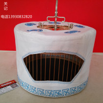 Guan Ji white embroidered blue line fan-shaped window handmade bamboo bird cage clothing Zhuozhou yellow white copper hook cover accessories