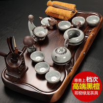 The whole piece of ebony wood tea tray tea table purple sand home living room simple whole set of kung fu tea set