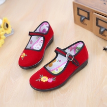 Old Beijing cloth shoes red embroidered girls small ceremony shoes dance performance dance flat heel non-slip black cloth shoes Childrens cloth
